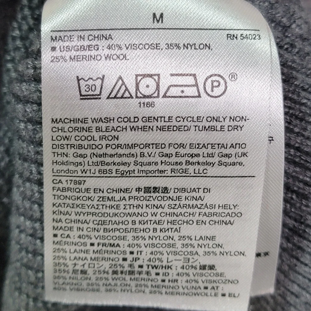 Banana Republic‎ Gray Merino Wool Blend Button Shoulder Long Sleeve Sweater M